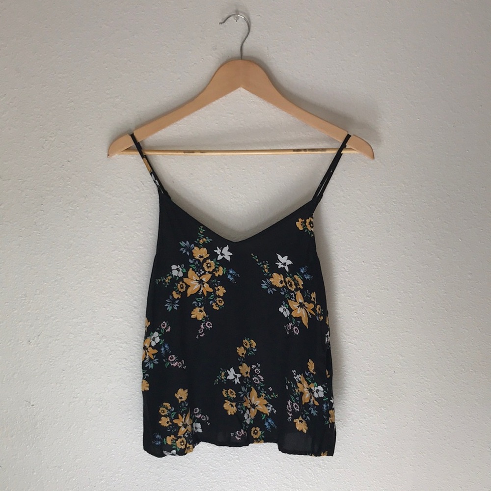Black and Yellow Floral Women's Tank Top - S (size 2) - Picture 3 of 10